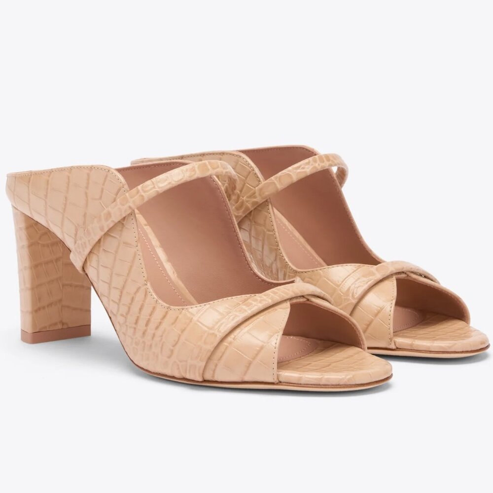 NWT Norah 70 Buff Embossed Leather Sandals